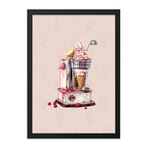 Ice Cream Machine Framed Wall Art, Sweet Dessert Decor, Whimsical Kitchen Art, Retro Style, Quirky Home Decor, Food Lover Gift, Art Print - Tawshia